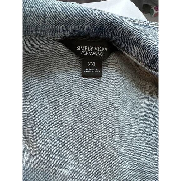 Jean Jacket Simply Vera Wang Sz 2XL Distressed Raw Hem Stretch Blue Stone Washed - Picture 12 of 16